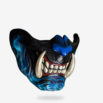 Masque Japonais Démon Bleu Demi-Masque Samouraï
