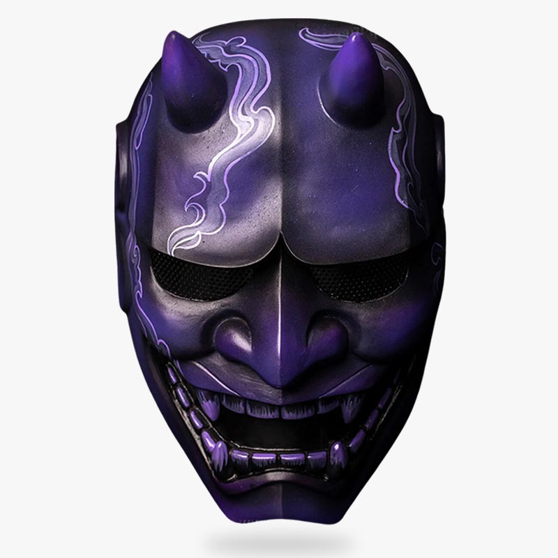 Masque Oni Bleu avec Plaques d'Acier aux Yeux
