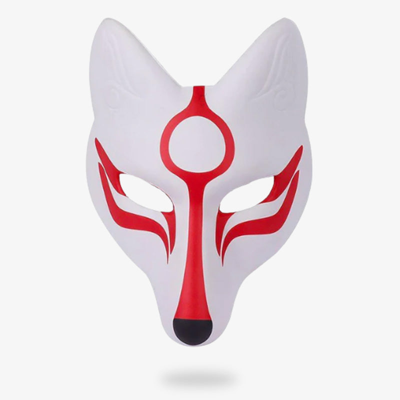 Masque Kitsune Okami Blanc et Rouge en PVC