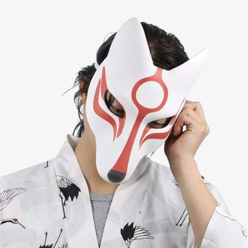 Masque Kitsune Okami Blanc et Rouge en PVC