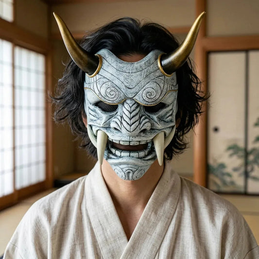 Masque Oni Japonais en Fibre de Verre Façonnée Main