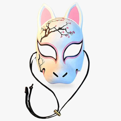 Masque Kitsune Blanc à Fleurs de Sakura