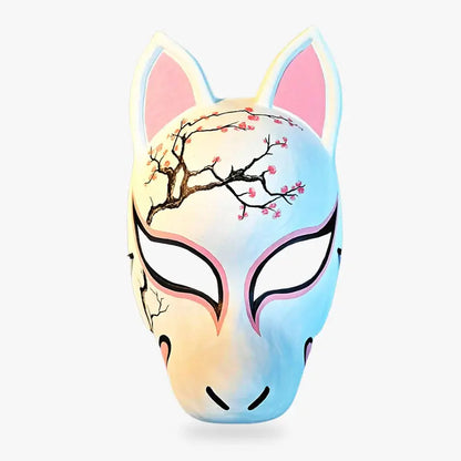 Masque Kitsune Blanc à Fleurs de Sakura