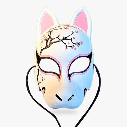 Masque Kitsune Blanc à Fleurs de Sakura