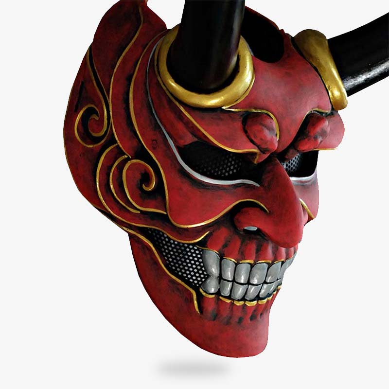 Masque Japonais Démon Rouge Peint à la Main