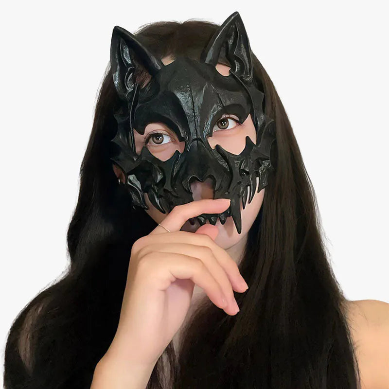 Masque Kitsune Squelette Noir ou Blanc