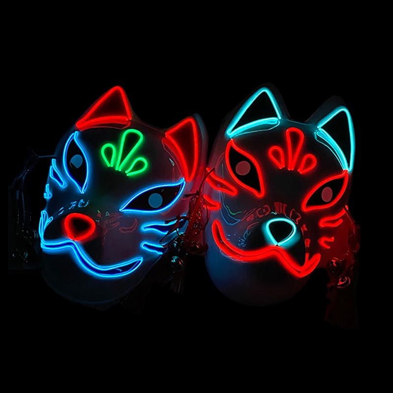 Masque Kitsune LED Blanc et Bleu