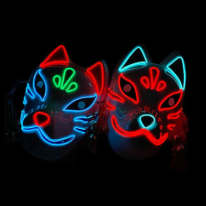 Masque Kitsune LED Blanc et Bleu