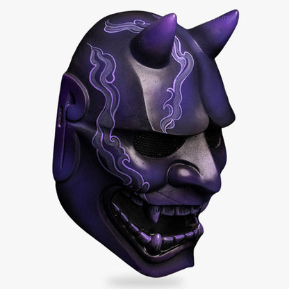 Masque Oni Bleu avec Plaques d'Acier aux Yeux