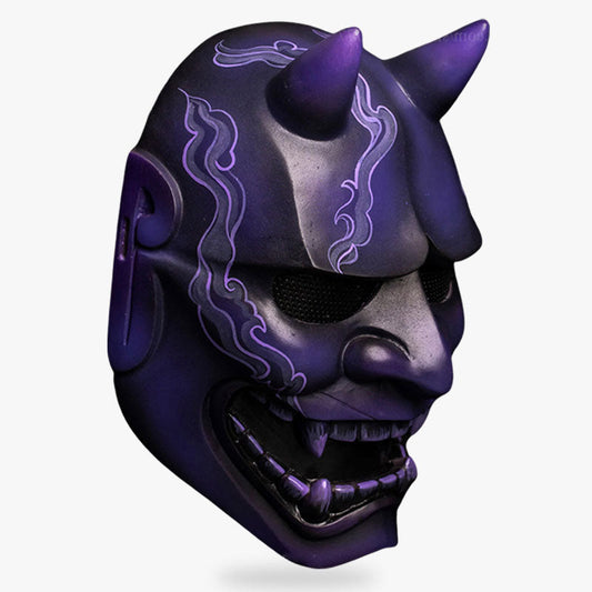 Masque Oni Bleu avec Plaques d'Acier aux Yeux