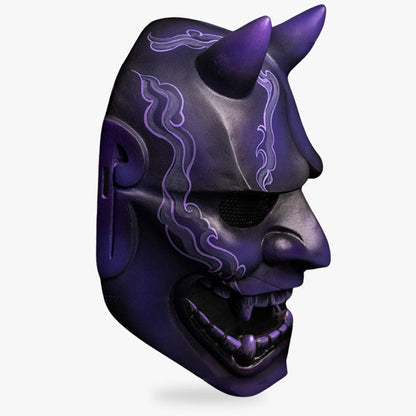 Masque Oni Bleu avec Plaques d'Acier aux Yeux