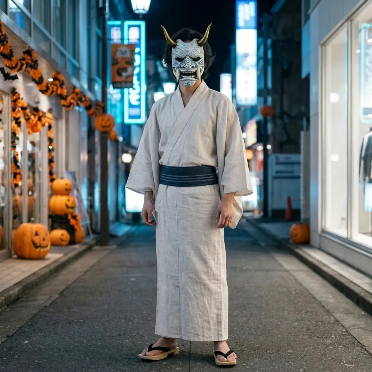 Masque Oni Japonais en Fibre de Verre Façonnée Main