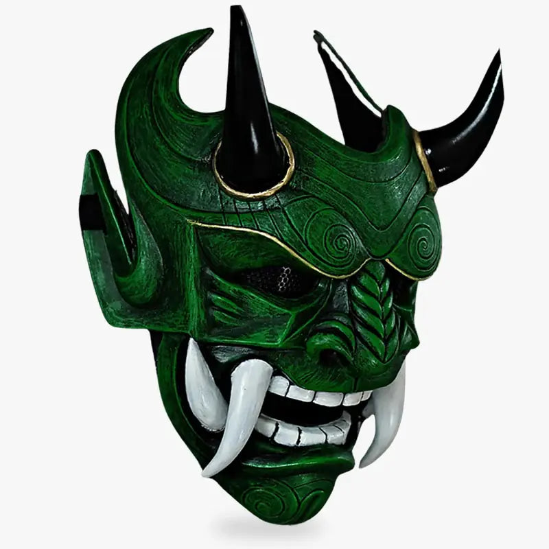 Masque Oni Vert à Cornes et Crocs