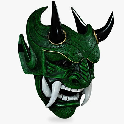 Masque Oni Vert à Cornes et Crocs