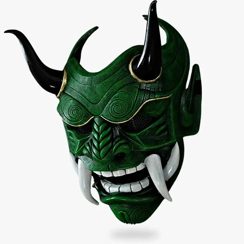 Masque Oni Vert à Cornes et Crocs