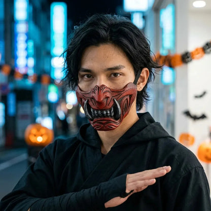 Masque Oni Rouge Sang en PU et Fibre de Verre