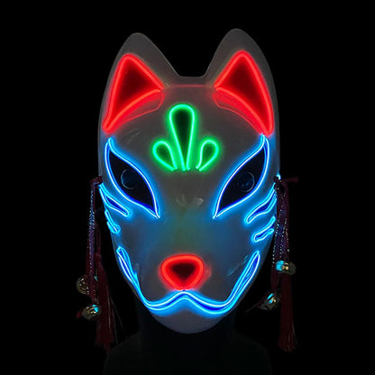 Masque Kitsune LED Blanc et Bleu
