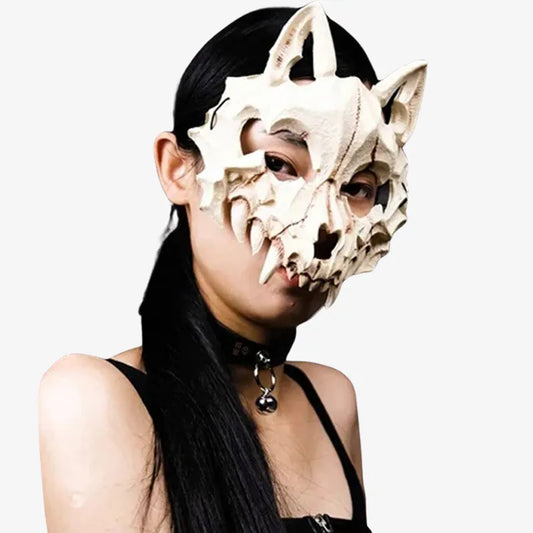 Masque Kitsune Squelette Noir ou Blanc
