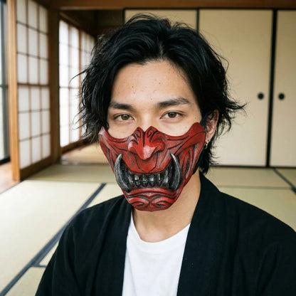 Masque Oni Rouge Sang en PU et Fibre de Verre