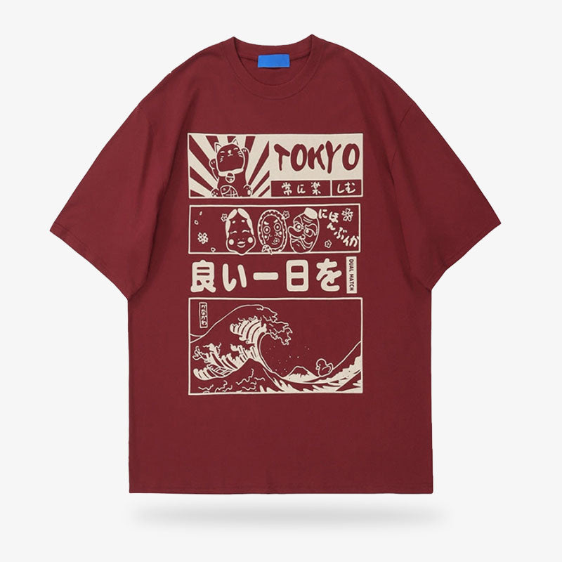 Maneki Neko T-Shirt Tokyo et Grande Vague