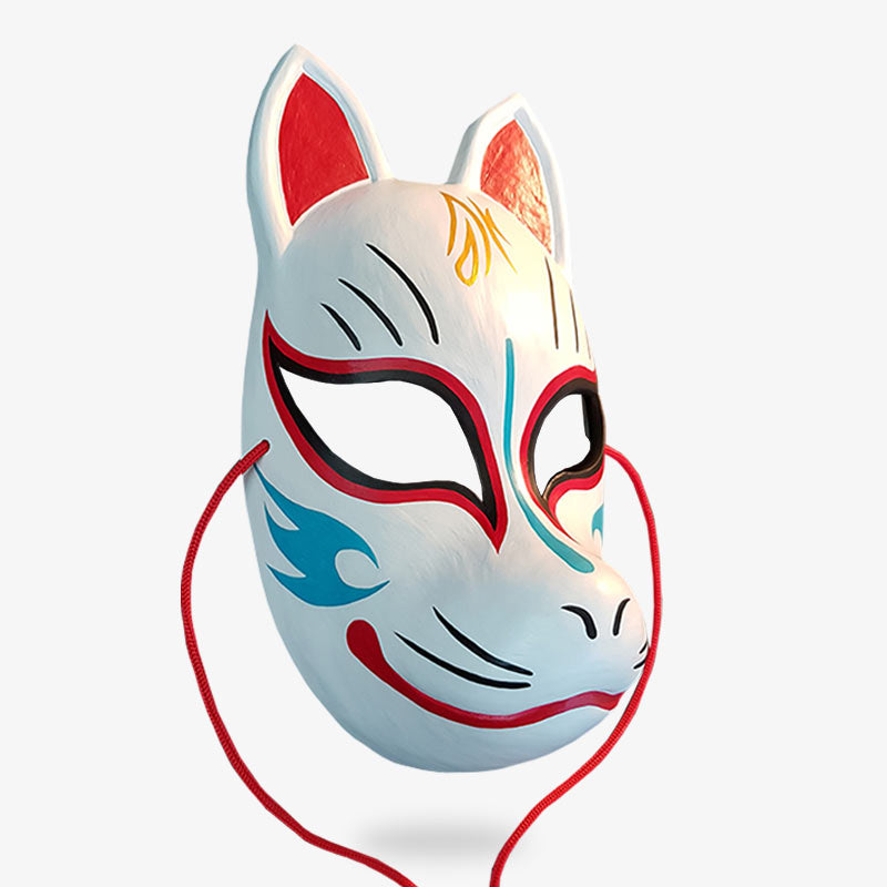 Masque Kitsune Blanc Traditionnel à Cordon