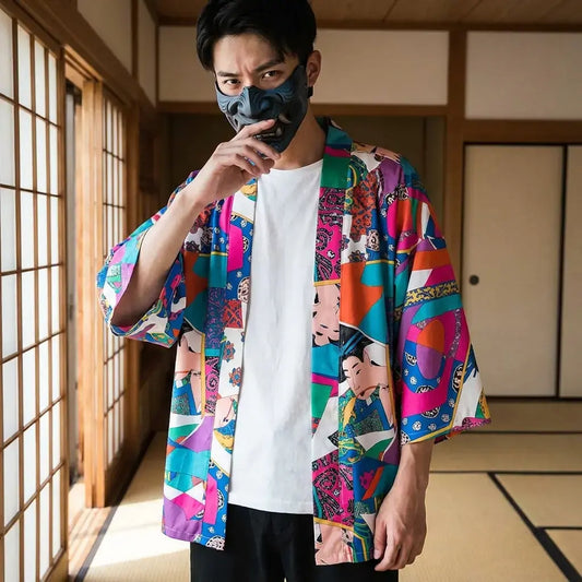 Haori Montsuki Motif Kanji Style Ukiyo-e