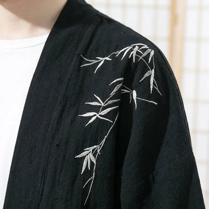 Haori Noir Motif Bambou sur l'Épaule