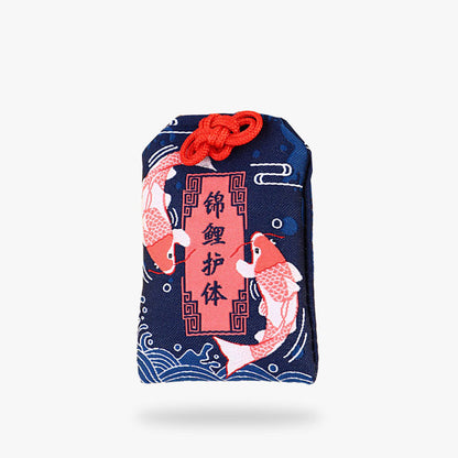 Omamori Japonais Carpe Koï et Symboles Kanji