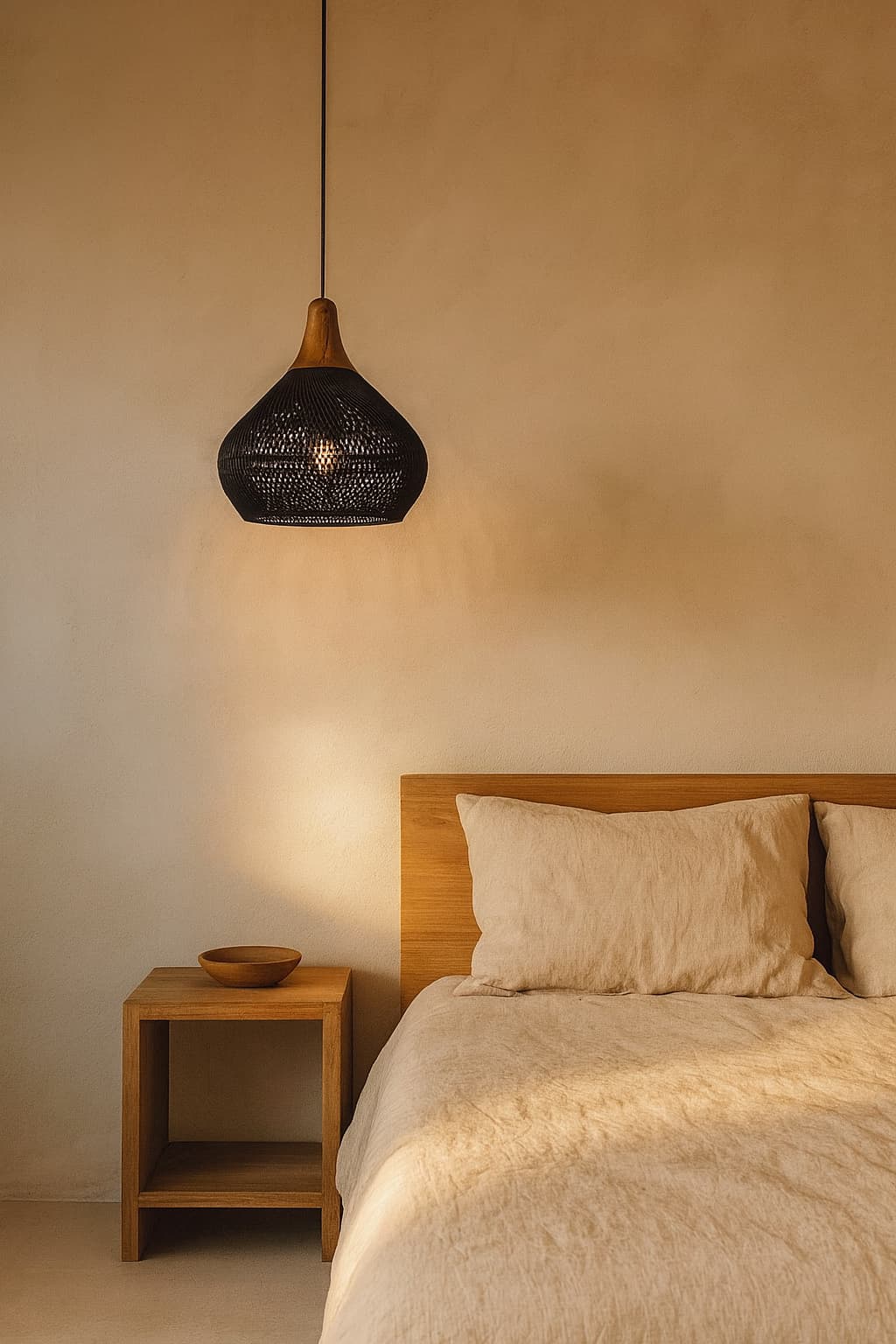 Lampe Suspension Japonaise Tressée en Bois