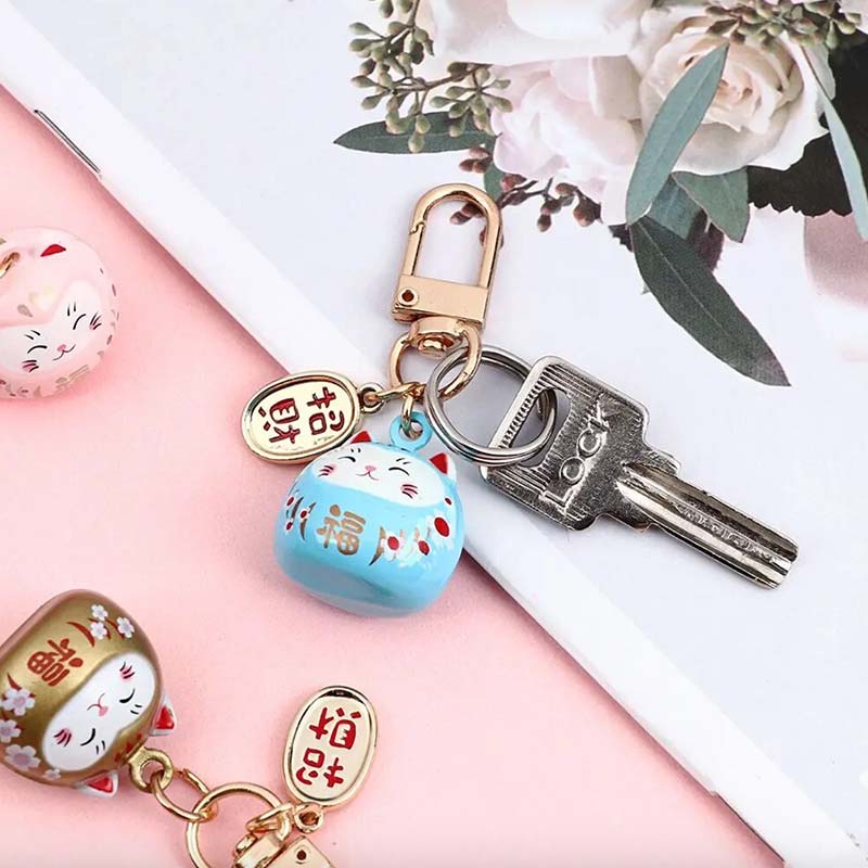 Maneki Neko Porte-Clé Kawaii Sakura et Cadenas