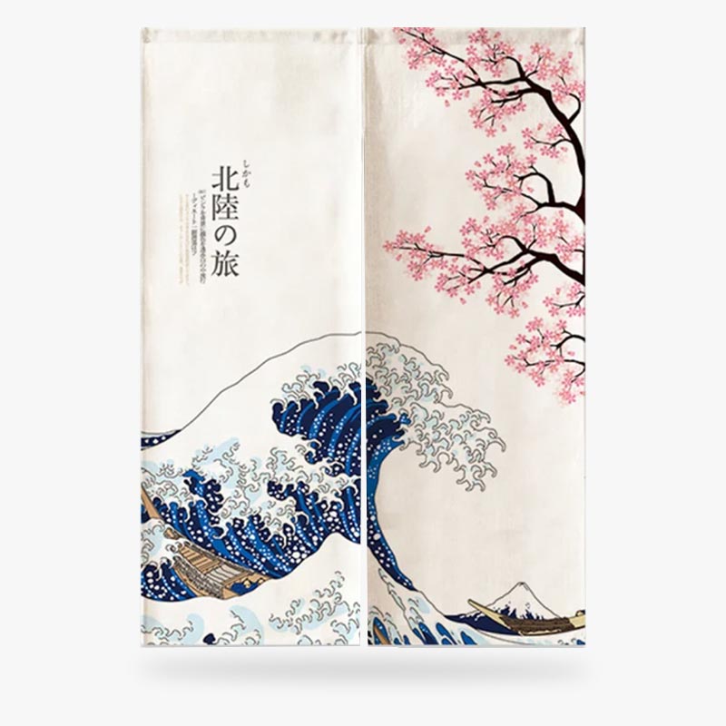 Noren Grande Vague de Kanagawa et Cerisier