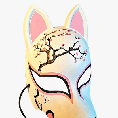 Masque Kitsune Blanc à Fleurs de Sakura