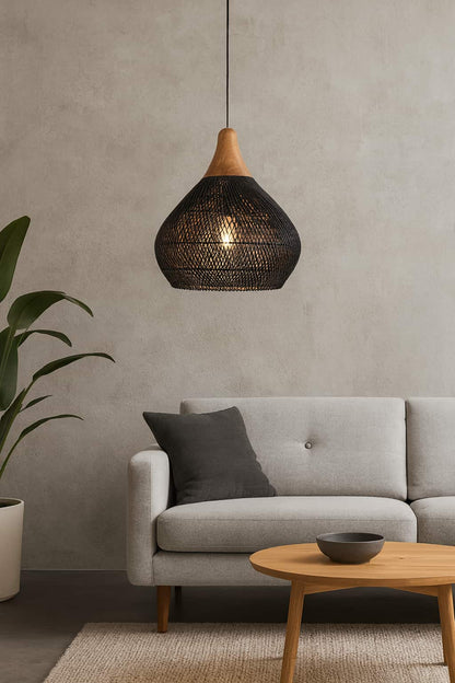 Lampe Suspension Japonaise Tressée en Bois
