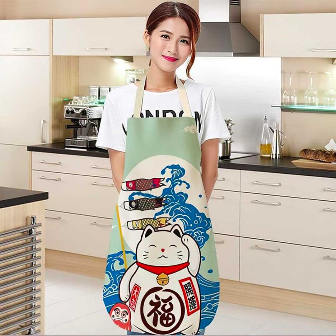 Maneki Neko Tablier Coton et Lin Taille Unique