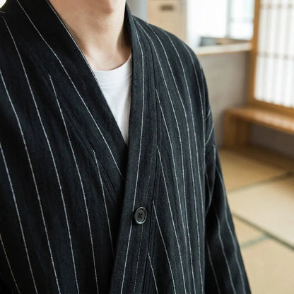 Haori Noir Homme Coupe Décontractée
