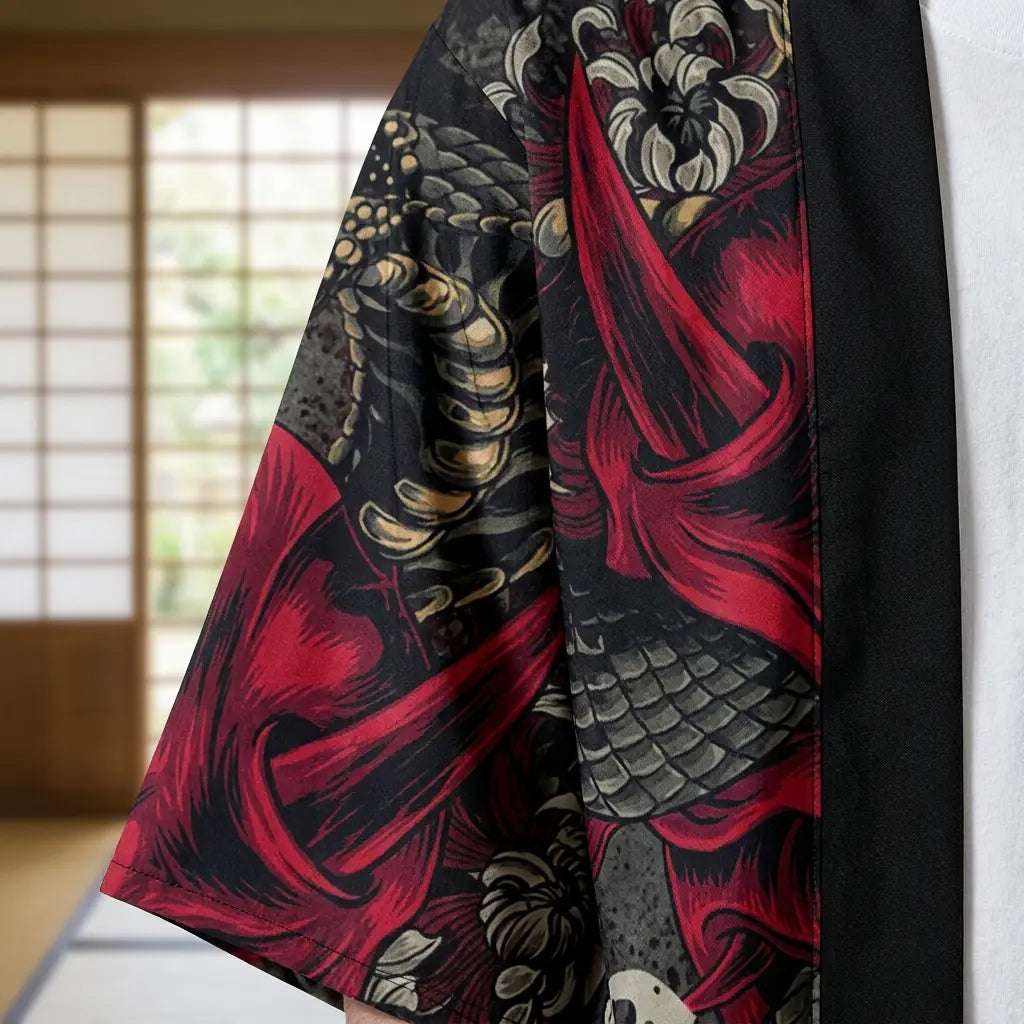 Haori Yokai Noir et Rouge Démon Oni