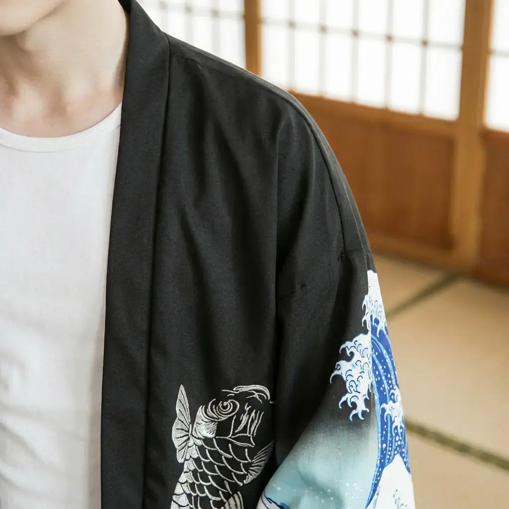 Veste Kimono Homme Vague Koi et Dragon