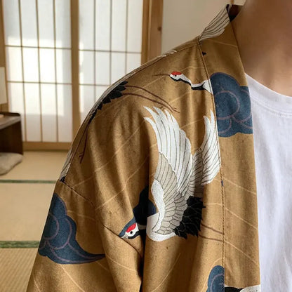 Haori Grues et Nuages Kumo en Polyester