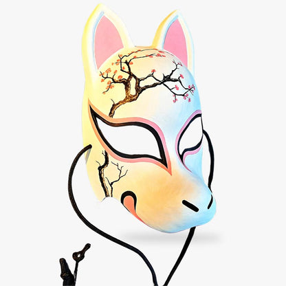 Masque Kitsune Blanc à Fleurs de Sakura