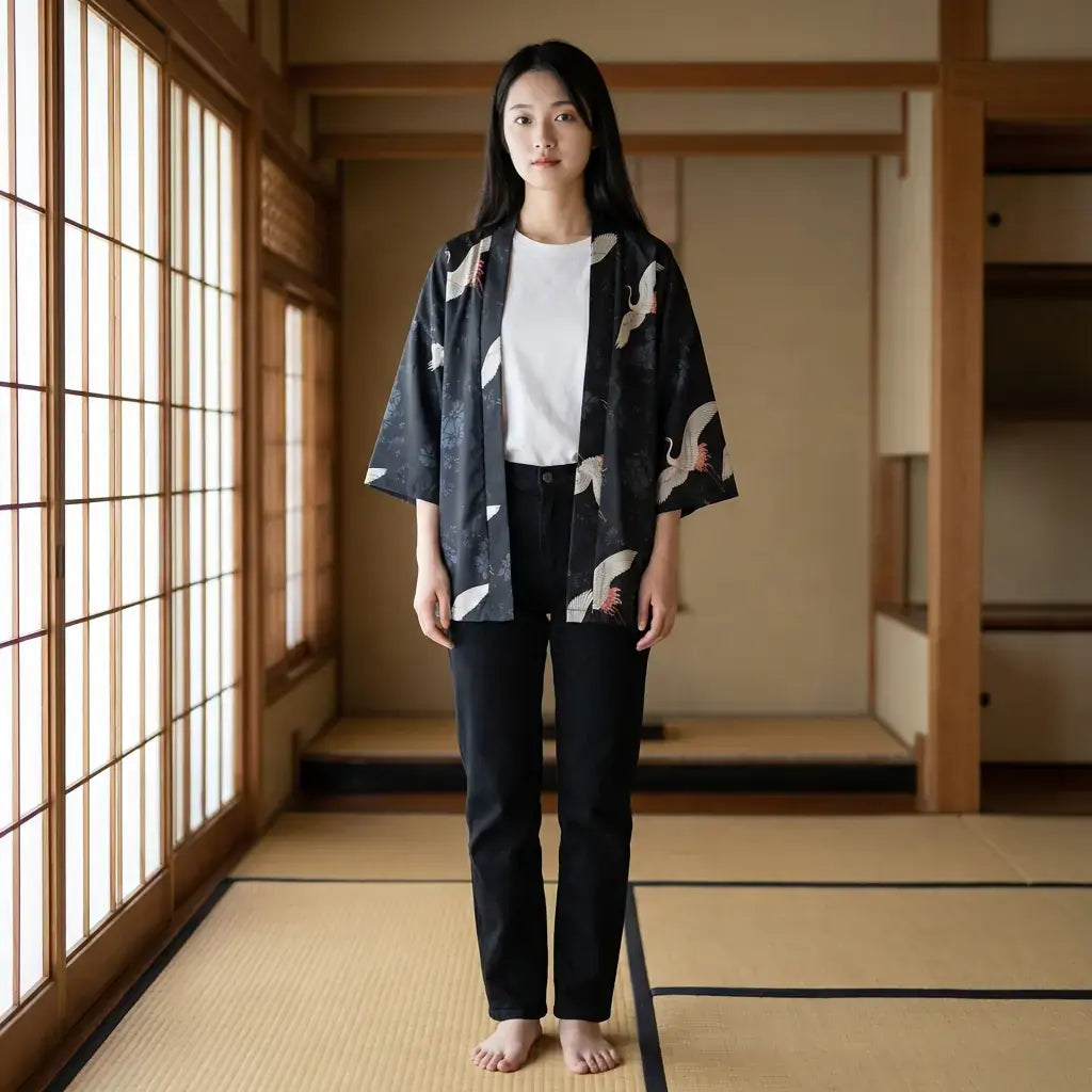 Haori Japonais Kanji et Grue Tsuru