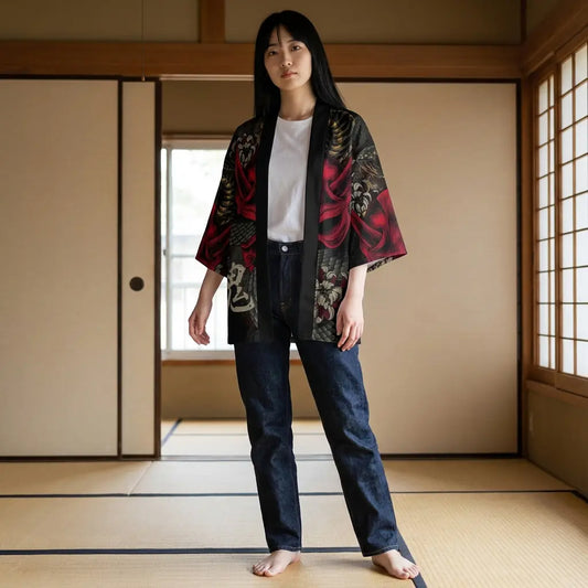 Haori Yokai Noir et Rouge Démon Oni