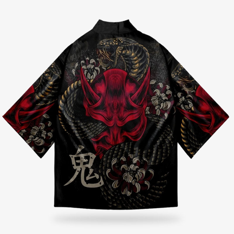 Haori Yokai Noir et Rouge Démon Oni
