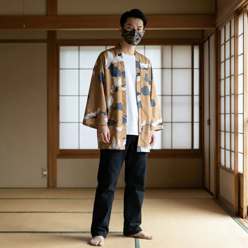Haori Grues et Nuages Kumo en Polyester