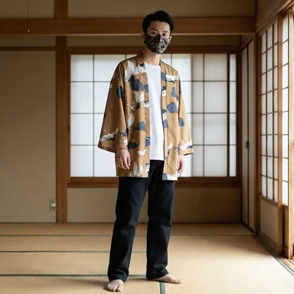 Haori Grues et Nuages Kumo en Polyester