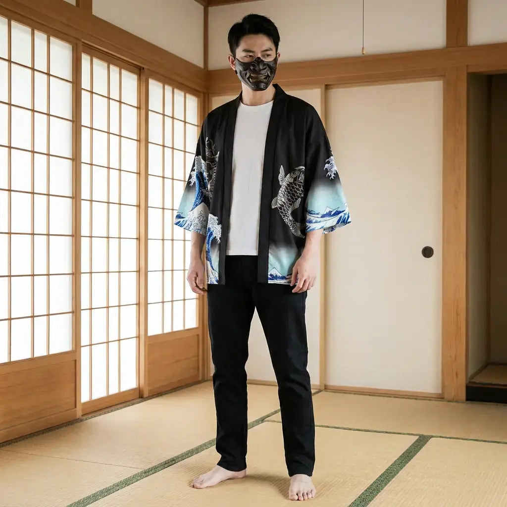 Veste Kimono Homme Vague Koi et Dragon