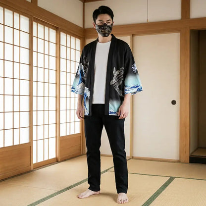 Veste Kimono Homme Vague Koi et Dragon