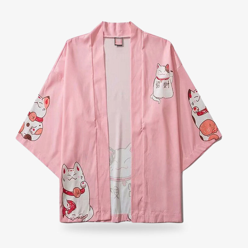 Maneki Neko Veste Kimono Rose Kawaii