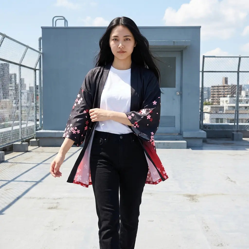 Haori Femme Kitsune et Branches de Sakura
