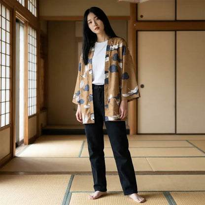 Haori Grues et Nuages Kumo en Polyester