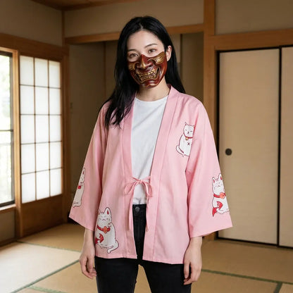 Maneki Neko Veste Kimono Rose Kawaii
